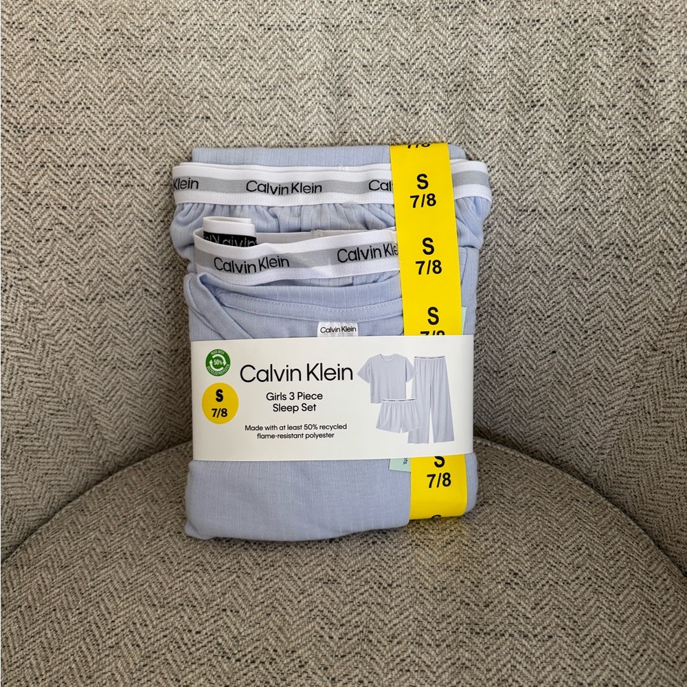 NWT Calvin Klein Girls' Ribbed Sleep Set in Soft Blue